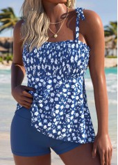 Blue Mid Waisted Curved Hem Tankini Set
