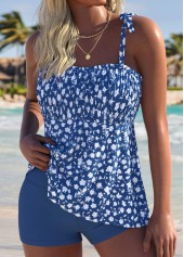 Blue Mid Waisted Curved Hem Tankini Set | thumb picture 