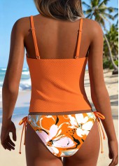 Orange Mid Waisted Lace Up Floral Print Tankini Set | thumb picture 