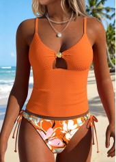 Orange Mid Waisted Lace Up Floral Print Tankini Set | thumb picture 
