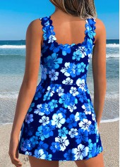 Royal Blue Twist Floral Print One Piece Swimdress | thumb picture 