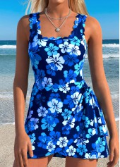 Royal Blue Twist Floral Print One Piece Swimdress | thumb picture 