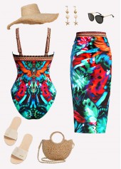 Multi Color Grommet Leopard One Piece Swimwear and Sarong | thumb picture 