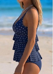 Navy Mid Waisted Ruched Polka Dot Tankini Set | thumb picture 