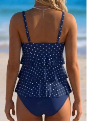 Navy Mid Waisted Ruched Polka Dot Tankini Set | thumb picture 