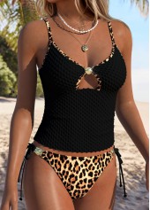 Black Mid Waisted Lace Up Leopard Tankini Set | thumb picture 