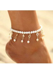 Beige Color Alloy Detail Pearl Anklet