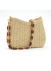 Light Camel Open Straw Crossbody Bag