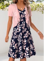 Pink Leaf Print Tummy Coverage Dress and Cardigan | thumb picture 