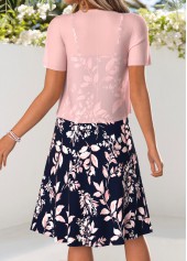 Pink Leaf Print Tummy Coverage Dress and Cardigan | thumb picture 