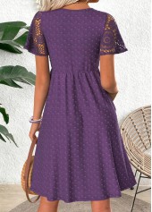 Dark Purple Shirred Short Sleeve V Neck Dress | thumb picture 