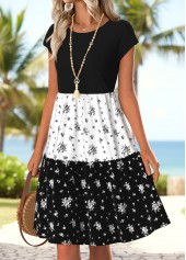 Black Ditsy Floral Print Shirred Short Sleeve Dress | thumb picture 
