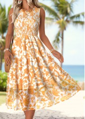 Light Yellow Tribal Print Tummy Coverage Sleeveless Dress