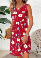 Red Floral Print Short Tummy Coverage Sleeveless Dress | thumb picture 