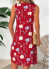 Red Floral Print Short Tummy Coverage Sleeveless Dress | thumb picture 