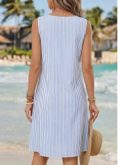 Blue Striped Asymmetry Sleeveless Asymmetrical Neck Dress | thumb picture 