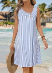 Blue Striped Asymmetry Sleeveless Asymmetrical Neck Dress | thumb picture 