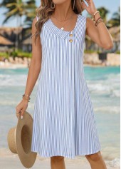 Blue Striped Asymmetry Sleeveless Asymmetrical Neck Dress | thumb picture 