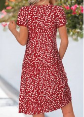 Red Ditsy Floral Print Short Tuck Stitch Dress | thumb picture 