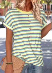Multi Color Striped Criss Cross Short Sleeve T Shirt | thumb picture 