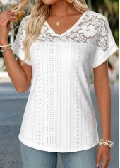 White Curved Hem Short Sleeve V Neck T Shirt | thumb picture 