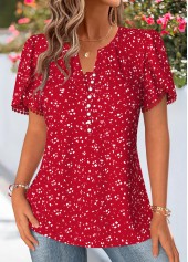 Red Polka Dot Curved Hem Short Sleeve Blouse | thumb picture 