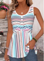 Multi Color Striped Corset Sleeveless Round Neck Tank Top