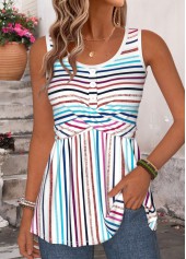 Multi Color Striped Corset Sleeveless Round Neck Tank Top | thumb picture 