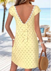 Light Yellow Short Bowknot V Neck Dress