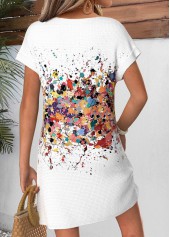 White Geometric Print Short Corset Split Neck Dress | thumb picture 