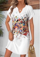 White Geometric Print Short Corset Split Neck Dress | thumb picture 