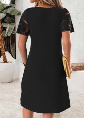 Black Short Tuck Stitch V Neck Dress | thumb picture 