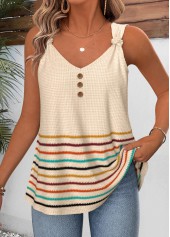 Light Coffee Multi Stripe Print Tie Strappy Tank Top
