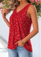 Red Polka Dot Patchwork Sleeveless V Neck Tank Top | thumb picture 