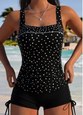 Black Mid Waisted Curved Hem Polka Dot Tankini Set | thumb picture 