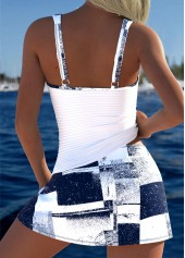 White Mid Waisted Drawstring Geometric Print Tankini Set | thumb picture 