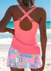 Pink Mid Waisted Surplice Patchwork Tankini Set | thumb picture 