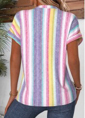 Multi Color Striped Curved Hem Short Sleeve Blouse | thumb picture 