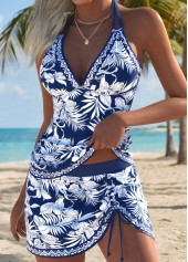 Navy Mid Waisted Adjustable Tie Tankini Set | thumb picture 