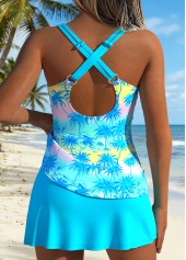 Cyan Mid Waisted Surplice Tropical Plants Print Tankini Set | thumb picture 