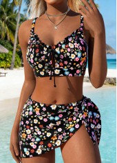 Black Low Waisted Three-piece Floral Print Bikini Set | thumb picture 