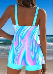 Cyan Mid Waisted Lace Up Tankini Set | thumb picture 