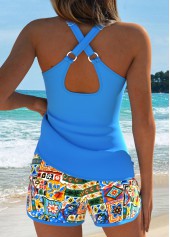 Blue Mid Waisted Tummy Coverage Tribal Print Tankini Set | thumb picture 