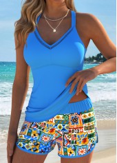 Blue Mid Waisted Tummy Coverage Tribal Print Tankini Set | thumb picture 