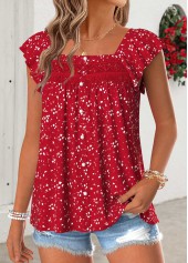 Red Geometric Print Curved Hem Short Sleeve Blouse | thumb picture 