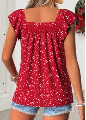 Red Geometric Print Curved Hem Short Sleeve Blouse | thumb picture 