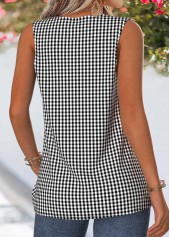 Black Plaid Patchwork Sleeveless Asymmetrical Neck Tank Top | thumb picture 