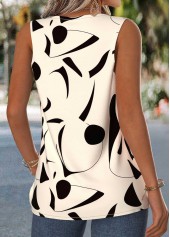Beige Geometric Print Patchwork Sleeveless Asymmetrical Neck Tank Top | thumb picture 