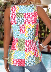Multi Color Geometric Print Patchwork Sleeveless Tank Top | thumb picture 