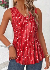 Red Geometric Print Curved Hem Sleeveless Tank Top | thumb picture 